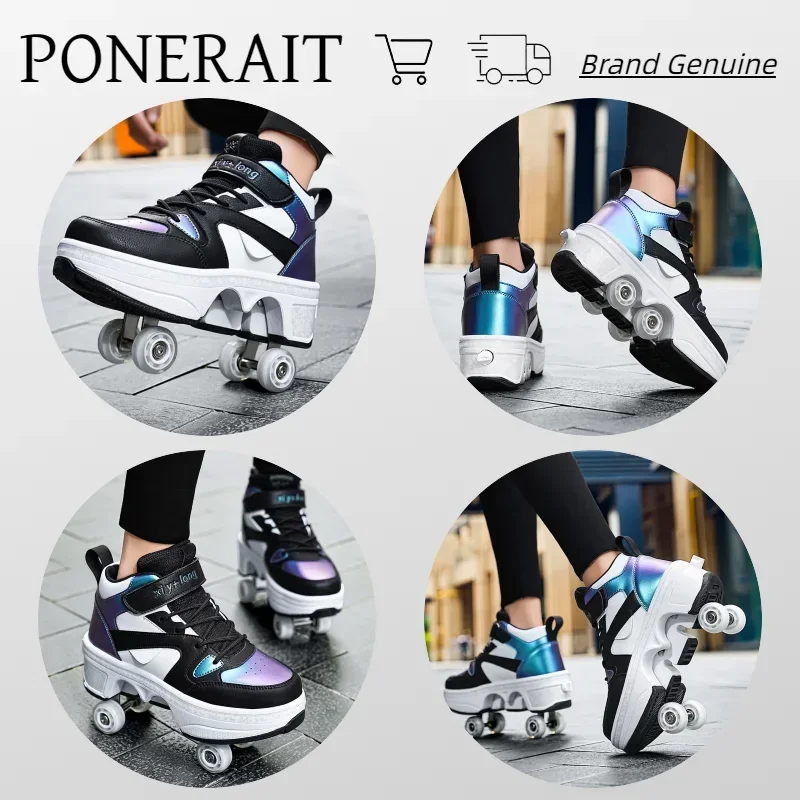 PONERAIT New Product Release Deform Retractable Roller Shoes Stylish Wheel Shoe For Adults Casual Walk Boys Girls Sneaker Skate