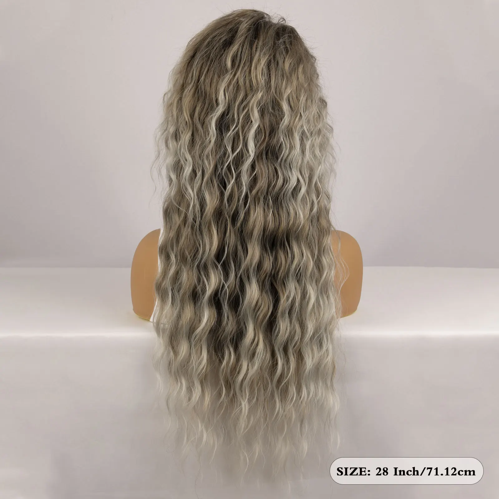 Ombre Ash Blonde Long Water Wave Natural Looking Dark Roots Syntetyczne peruki dla kobiet 80s Halloween Carnival Party Peruka 28 cali