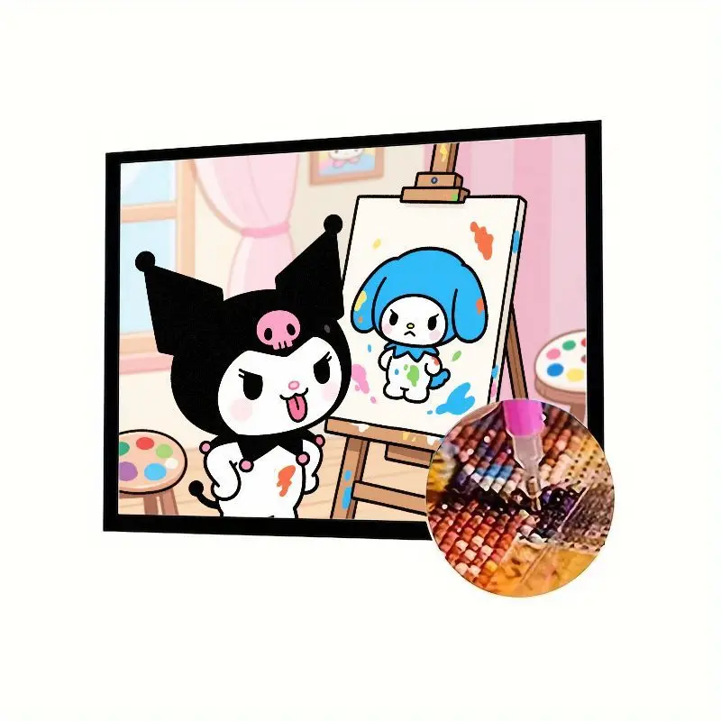 

1 шт. 5D DIY Full Drill Sanrio Kuromi & Cinnamoroll Набор для алмазной живописи-Милый мультяшный художник Kuromi Painting Messy Cinnamoroll D