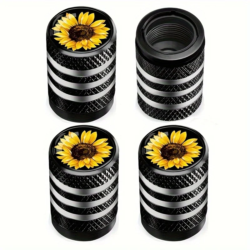 4pcs Sunflower Tire Valve Caps Stem Cover, Tire Air Valve Cover Aluminum Alloy Anti Corrosion Valve Caps for Bike Bicycle Cars T