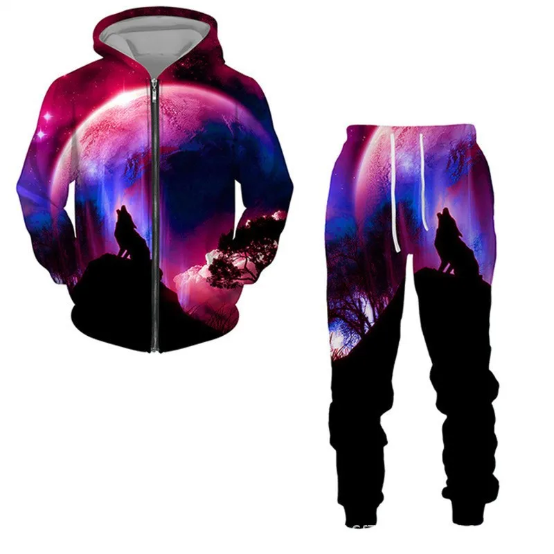New 3D Printing The Wolf Fashion Men Women Tracksuits Crewneck ZipHoodies+pants Plus Size S-7XL Harajuku Coats Tracksuit Men