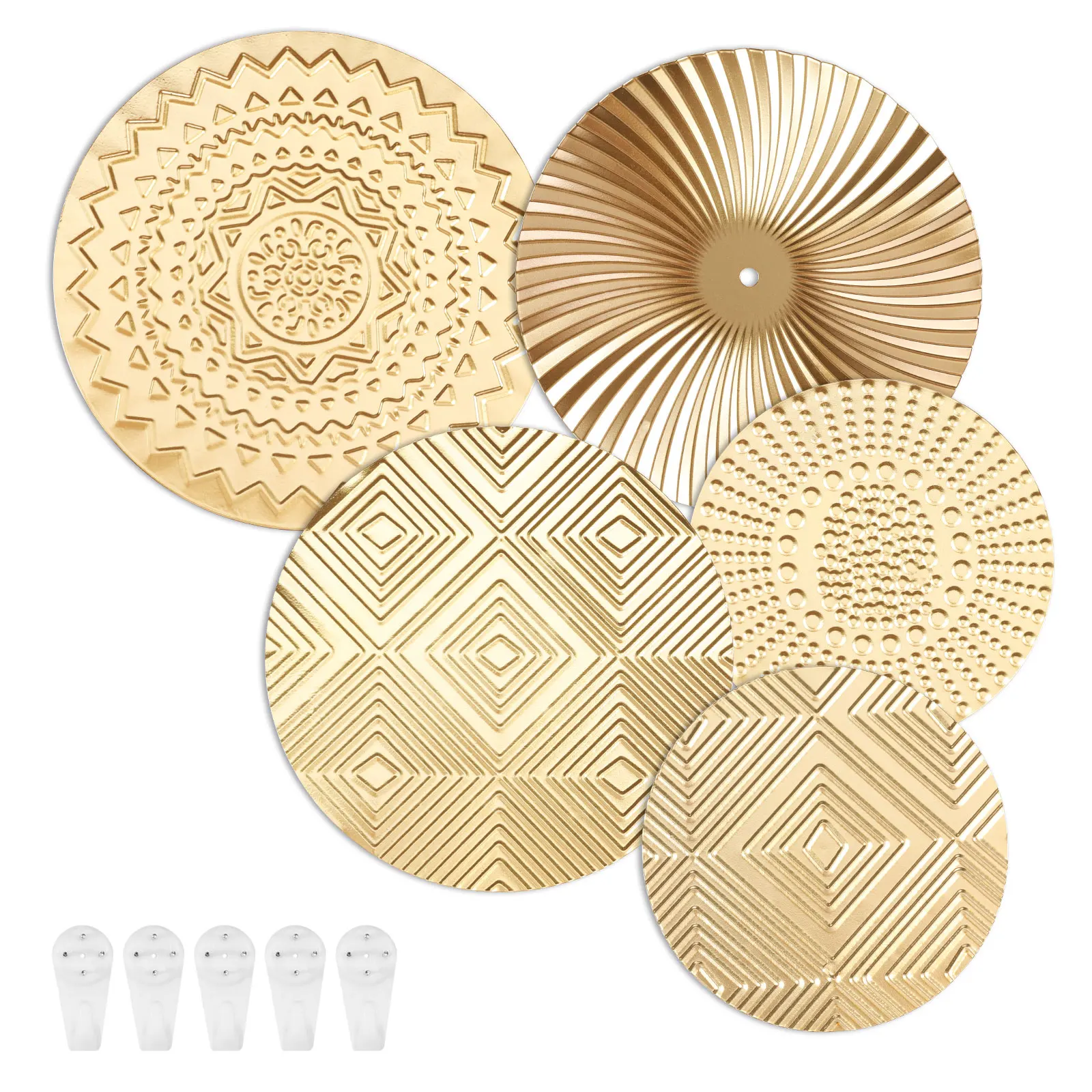 5Pcs Metal Wall Art Hanging Artwork Decor Gold Minimalist Wall Art Decoration Vintage Disc Decals for Living Room Office Decor