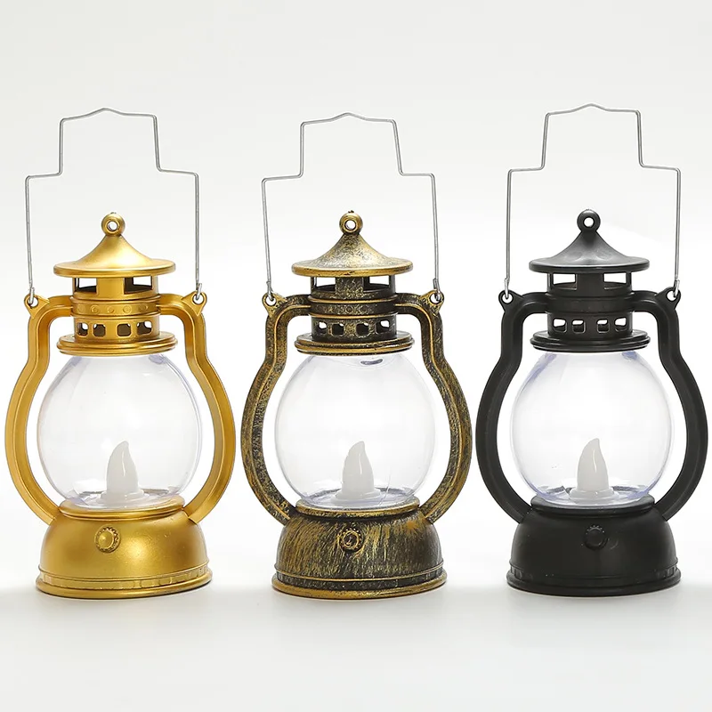New Retro Portable Lantern Vintage LED Light Christmas Decoration Halloween Electronic Candlestick Bar Atmosphere Layout Light
