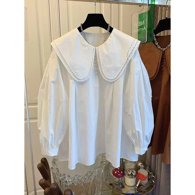 

Корейские 2026, новые модные осенние темпераментные рубашки, женские повседневные универсальные свободные женские блузки с рукавами-фонариками, женский топ