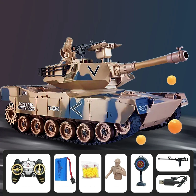 Rc Tank Shoot Bullet 300° Rotation Turret Electronic Remote Control Tank With Sound LED Up and Down Gun Barrel Kid Birthday Gift