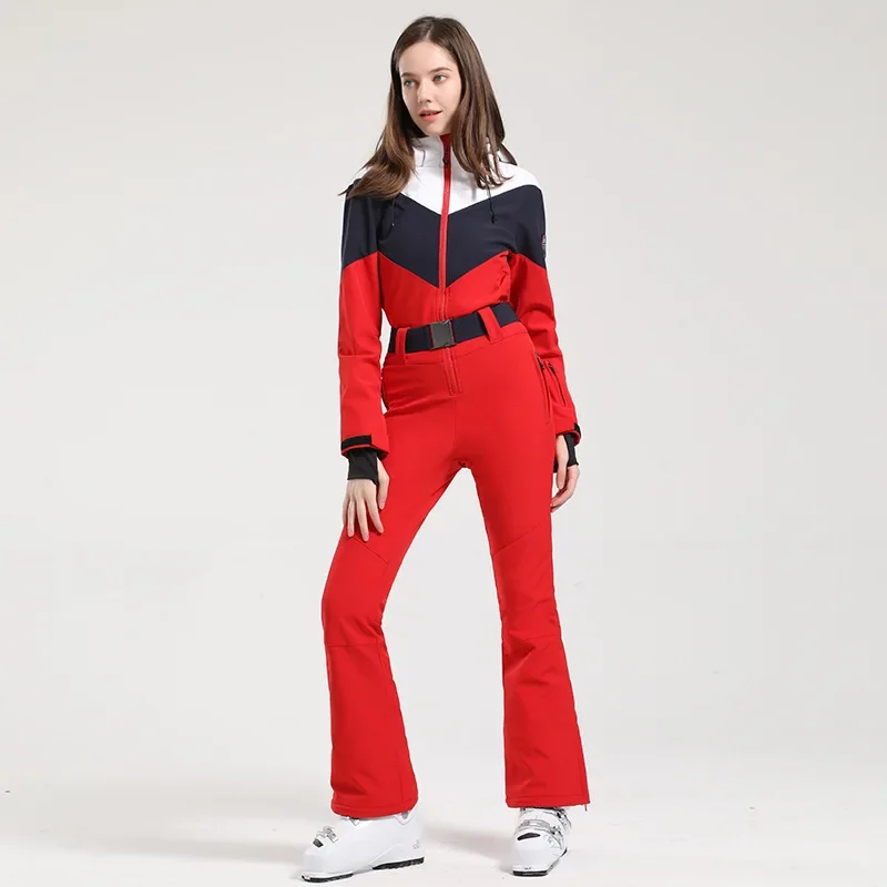 Top Quality Women Ski Suit With Windproof Sleeves & Snow Card Pocket Warm Winter Jumpsuits Snowboarding Tracksuit Snow Wear