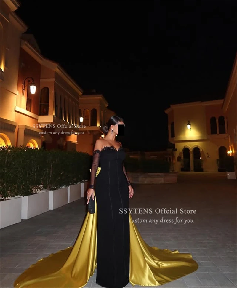 Ssytens preto vestidos de noite sereia querida longo vestidos de baile mulher trem ouro árabe saudita gala vestidos de baile 2025 personalizado