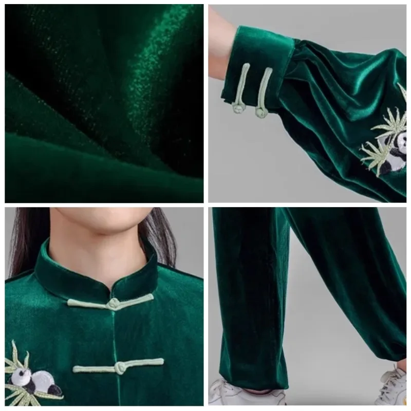 Kun Master Thicken Velvet Taichi Uniform Elegant Winter Martial Arts Suit Embroidery Kung Fu Clothes Taiji for Women