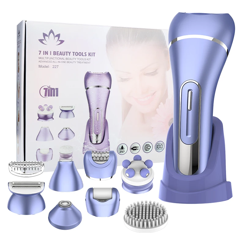 

IRUIBEAUTY 227 Многофункциональный электрический женский эпилятор 7 в 1, бритва для бикини, ног, подмышек, общественный триммер с зарядной базой