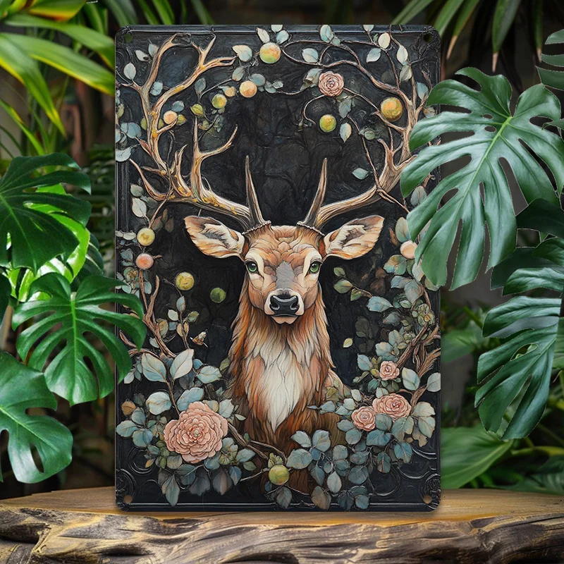 

Tranquil Scenery, Chic Deer & for Lotus Leaves Aluminum Wall Art - 8x12" Vintage Metal Sign for Home, Office, or Studio Decor