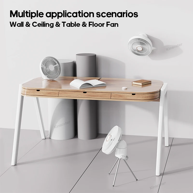 Electric Oscillating Fan Rechargeable Desktop Circulator Wireless Ceiling Camping Tent Fan with Remote Control LED Lighting