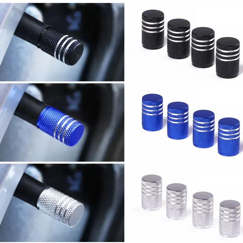 

4Pcs Car Tire Valve Stems Cap Knurling Style Tire Valve Cap Aluminum Tire Wheel Stem Air Valve Cap Car Universal Accessories