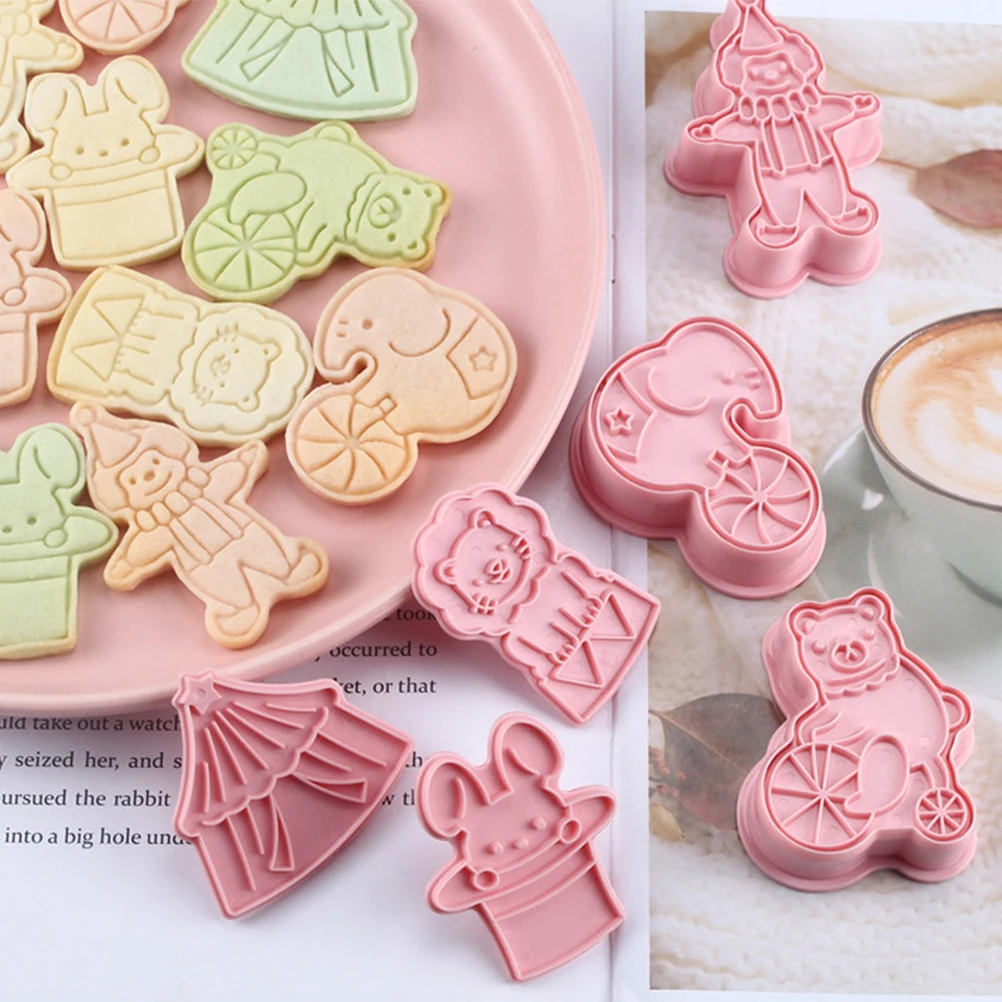 Cortadores de galletas de circo, moldes de plástico para galletas, sellos de galletas de superficie lisa para hornear chocolates, dulces, cortador de galletas, 6 uds.