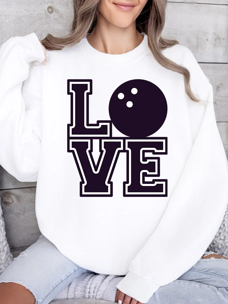 

Женская толстовка Love Bowling с круглым вырезом, повседневный пуловер с длинными рукавами, свободный крой, для ежедневной носки