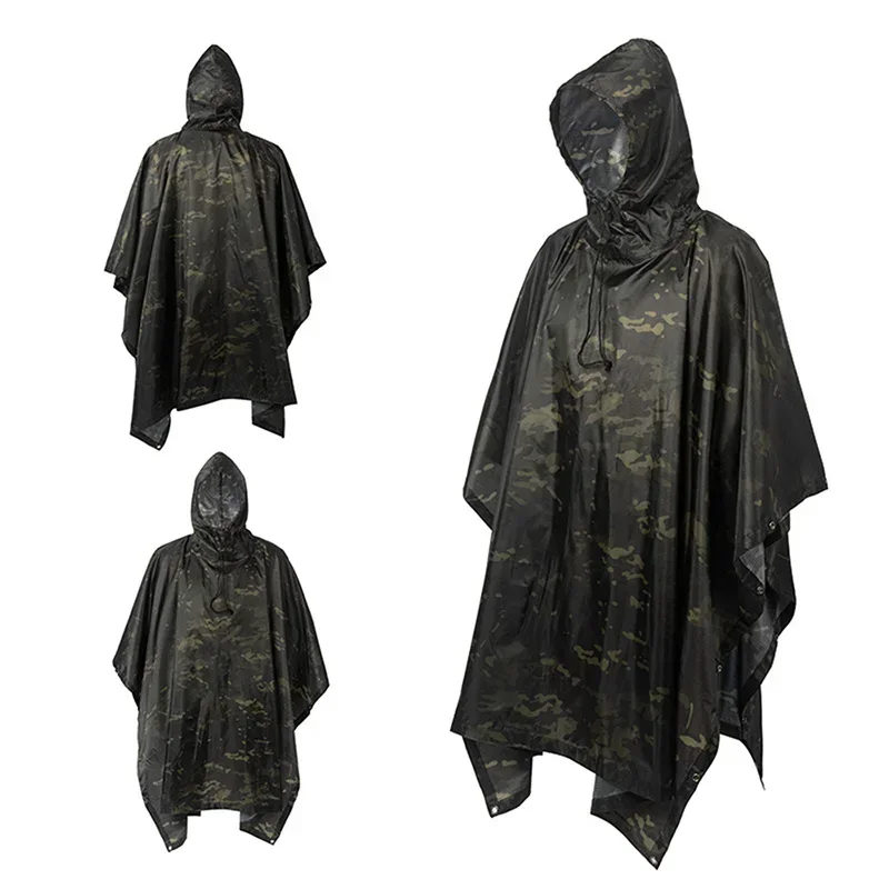 Outdoor Breathable Camouflage Poncho Jungle Tactical Raincoat Birdwatching Hiking Hunting Ghillie Suit Travel Rain Gear