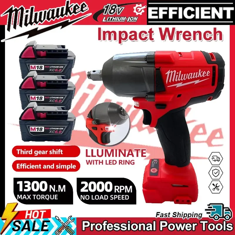 

Milwaukee Electric 1300NM Wrench Large Torque Cordless Brushless Impact Wrench Car Truck Repair Power Tools For 18V Battery