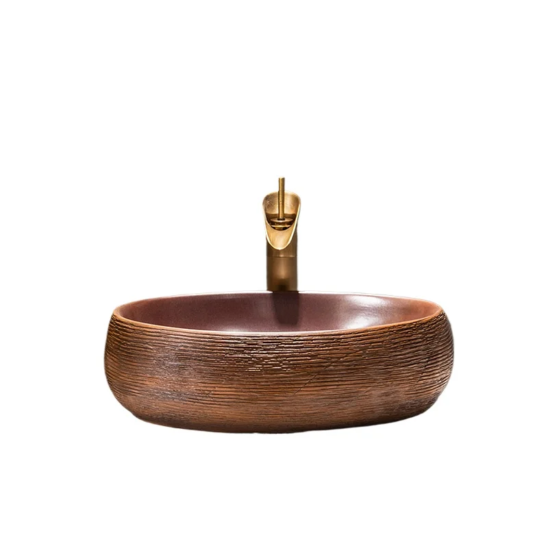 

Oval rust red counter basin American retro laundry pool single basin hotel double outdoor wash basin small