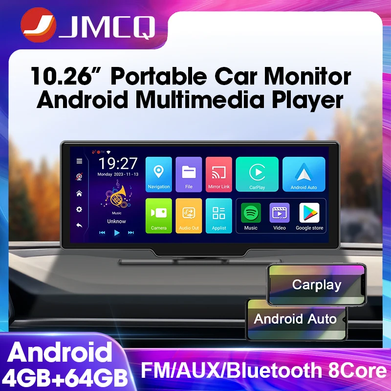 

JMCQ 10.26" Android 13 Car Carplay Monitor Multimedia Player Support Carplay Android Auto Dual Bluetooth FM Transmitter AUX