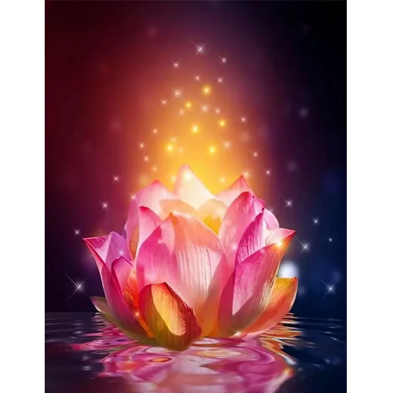 Sunature Full Diamond Painting 5D Diamond Kits AB Square Round Lotus Flowers Diamond Painting Art