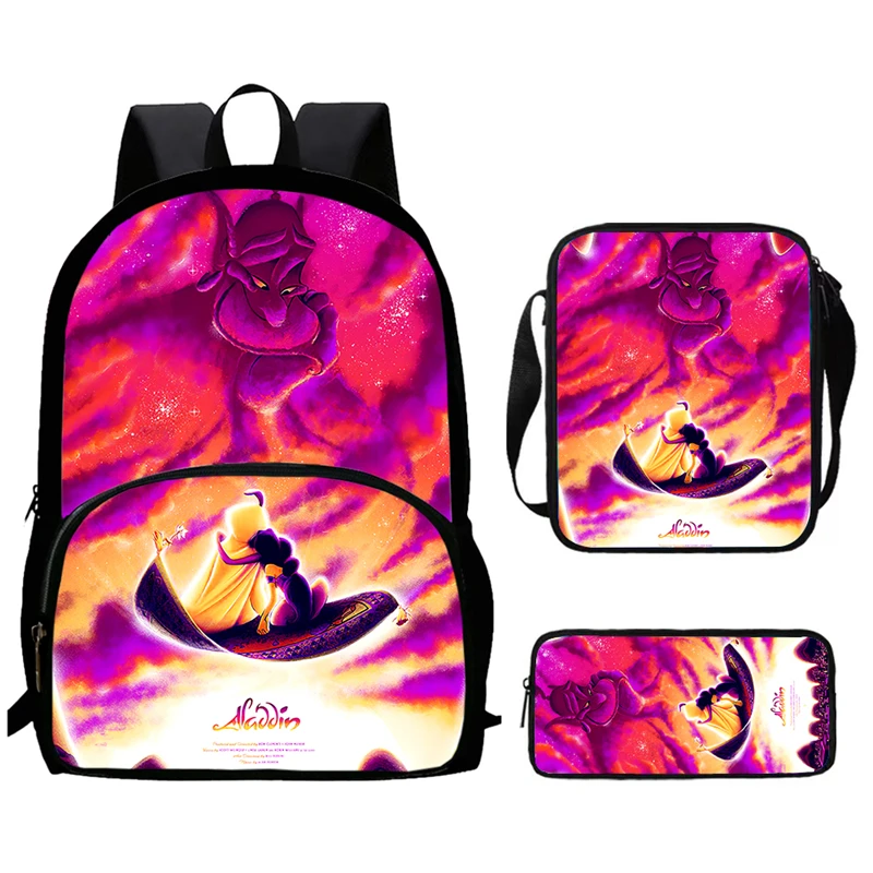 Cartoon Aladdin Child School Bags with Front Pocket,Shoulder Bags,Pencil Bags for Aged 5-10,School Backpack for Boys Girls