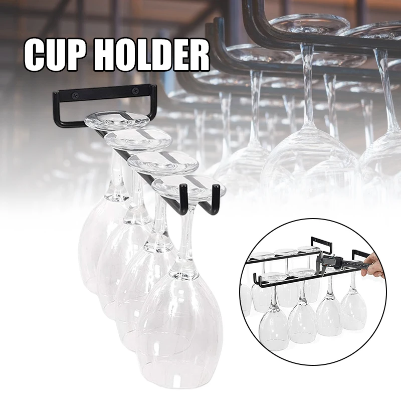 Cup Holder Single Row Inverted Hanging Wine Glass Holder Tall Cup Storage Rack Stainless Steel Bar Shelf Bar Kitchen Organizer