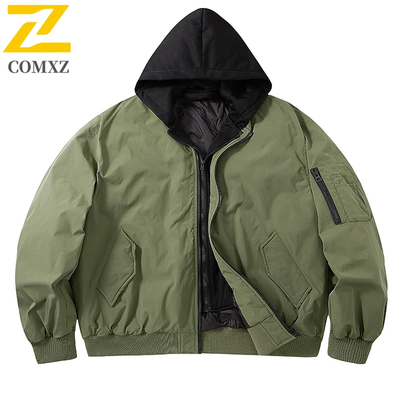 Warm Down Jacket Men's American Fake Two Piece Hooded Winter Outdoor Skiing Puffer Jacket Street Gorpcore Cotton Padded Jacket