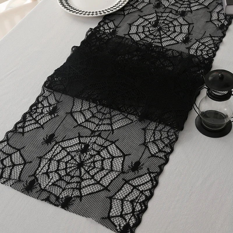 Rifiniture in pizzo cavo lavorato a maglia nero con Design a ragnatela per bandiere da tavolo bandiera da tavolo di Halloween e passamaneria in