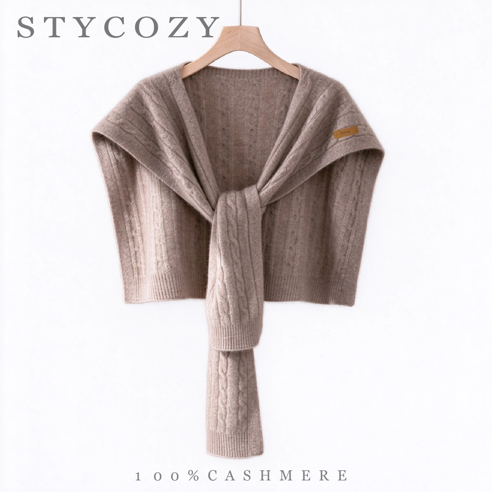 Women 100% Pure Cashmere Shoulder Wrap Cable Knit Textured Shawl Twisted Braided Knit Cape Autumn Winter Warm Layering Accessory