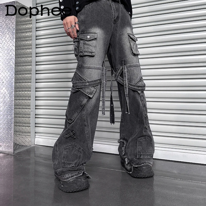 

Men's Trendy Jeans 2025 Autumn Winter New Loose Straight Multi-Pocket Wide-Leg Denim Pants Fashion Handsome Cool Denim Trousers
