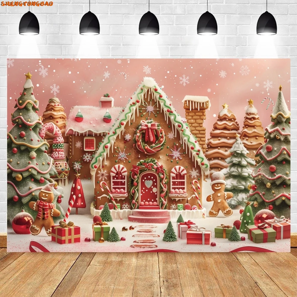 AI عيد الميلاد خلفية الزنجبيل منزل الثلوج شجرة عيد الميلاد الهدايا قصب الحلوى الاطفال عيد ميلاد الأسرة صورة خلفية التصوير الفوتوغرافي