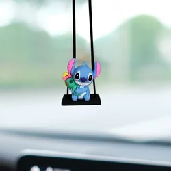 Cartoon Mickey Mouse Donald Duck Stitch Anime Figure Ornament Cute Auto Rearview Mirror Hanging Pendant Decor Accessories Toys