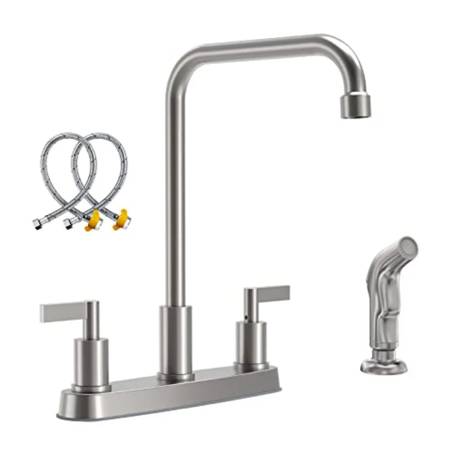 

Kitchen Faucet with Sprayer Brushed Nickel 3 Hole or 4 Hole Stainless Steel 2 Handle Kitchen Sink Faucet with Side Sprayer for