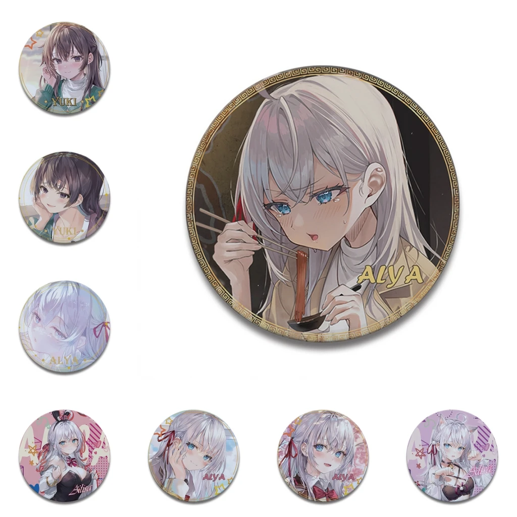 

58mm Anime Alya Sometimes Hides Her Feelings in Russian Masachika Kuze Cosplay COSTUME Badge Pin SPTE Tinplate Brooch Prop Gift