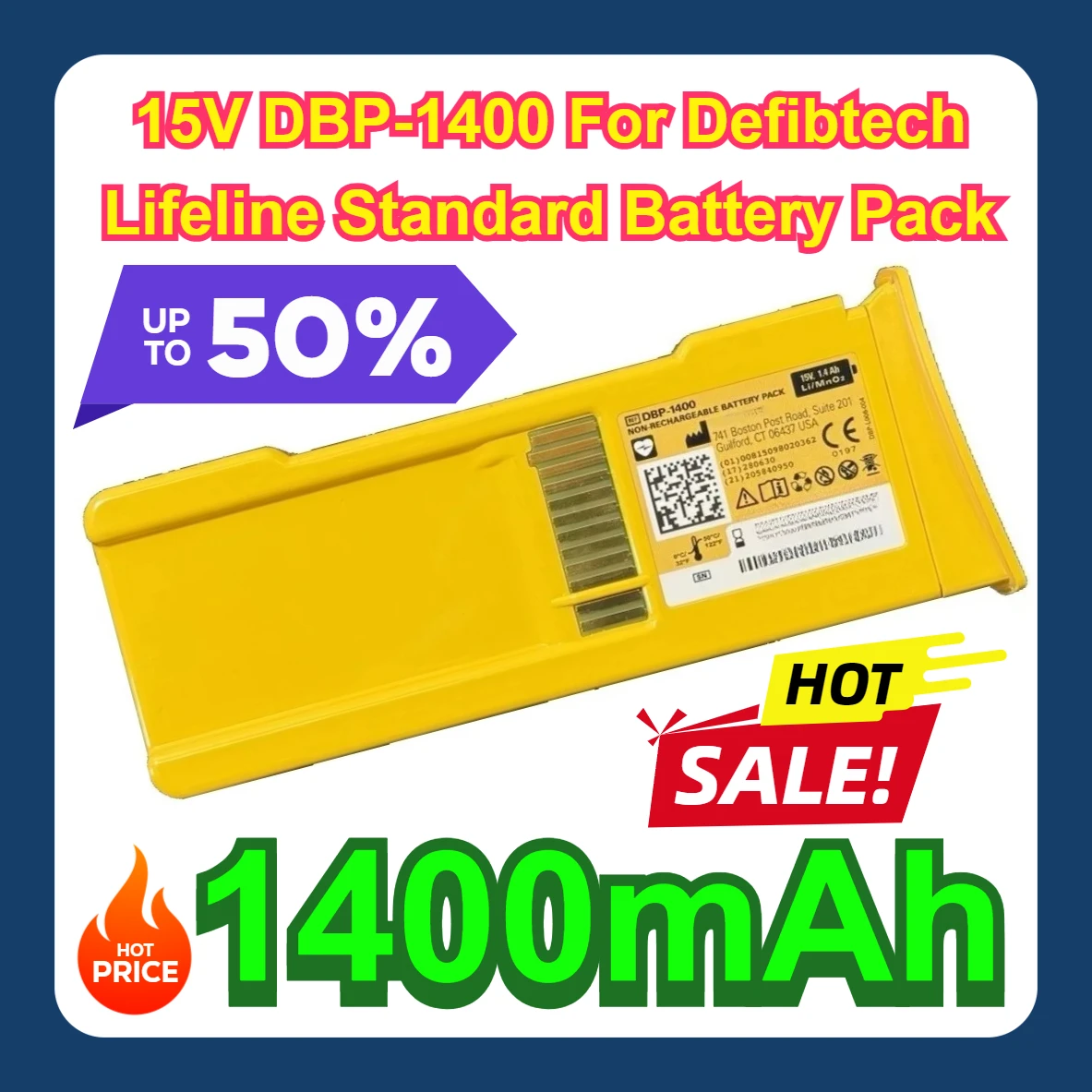 

15V DBP-1400 For Defibtech Lifeline Standard Battery Pack 1400mAh