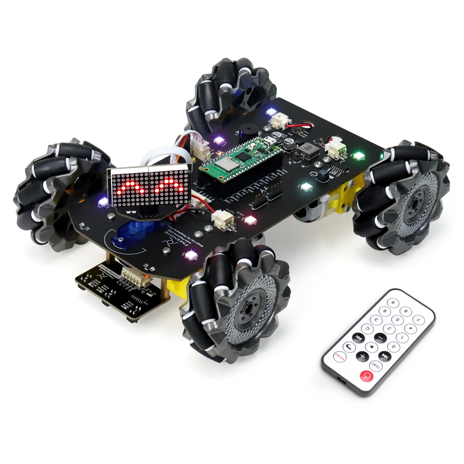 Freenove Mecanum Wheel Car Kit for Raspberry Pi Pico (W), Dot Matrix, Obstacle Avoidance, Line Tracking, Light Tracing, Remote