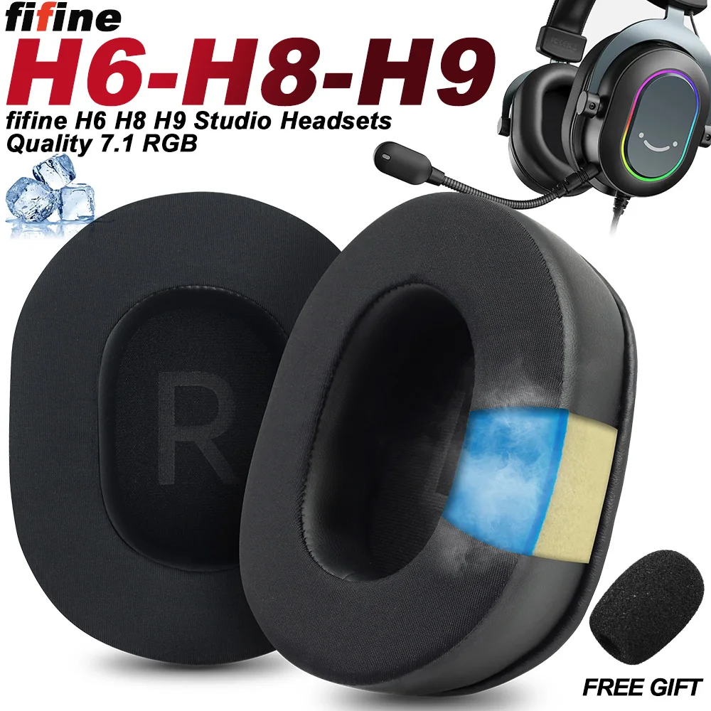 Almohadillas para auriculares para Fifine H6 H8 H9 7,1, almohadillas de repuesto para auriculares, orejeras, tela de malla suave, cubiertas para memoria, proteína de esponja