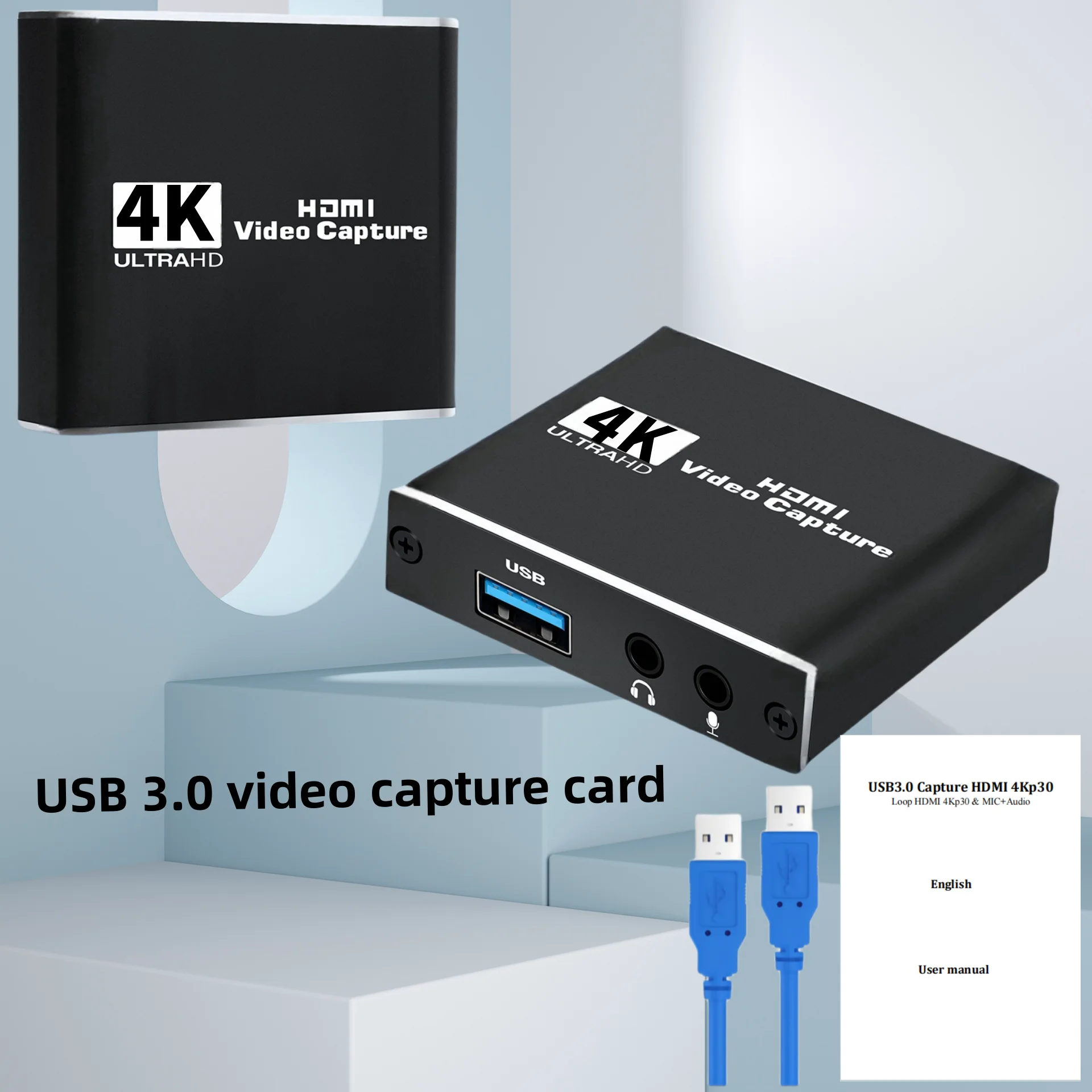 Audio and video capture card with 4K HDMI loop output,1080p 60fps recorder suitable for gaming/live streaming/video conferencing