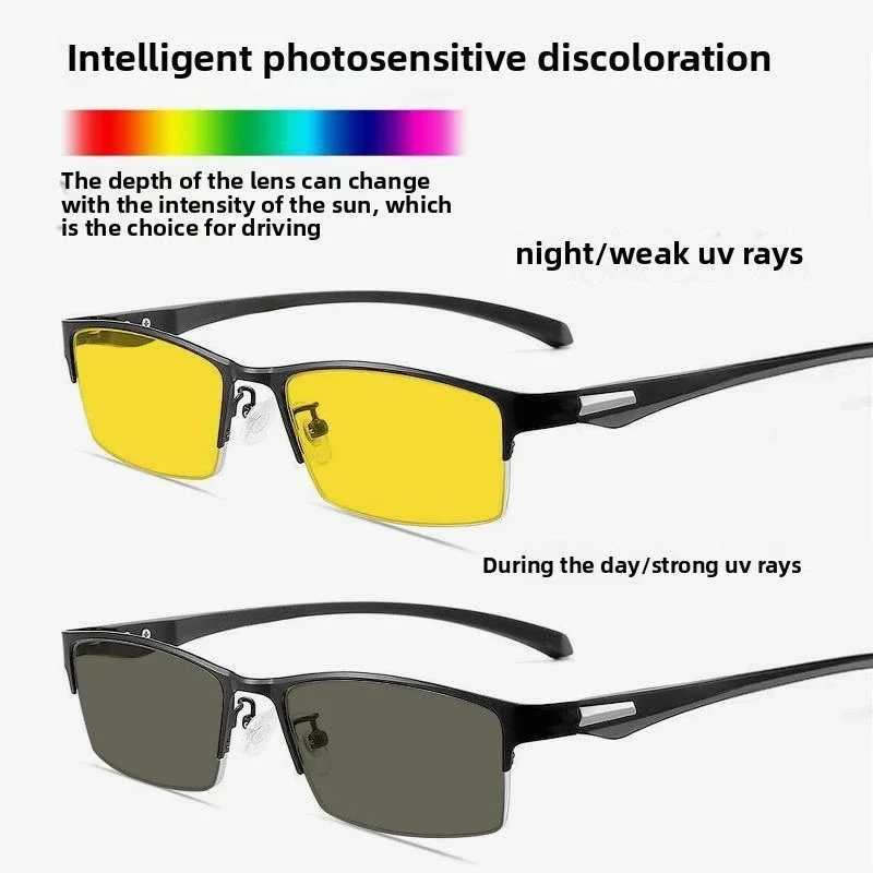 Fortschrittliche photochrome Myopiebrille für Tag und Nacht mit doppeltem Verwendungszweck, modische Nachtsichtbrille, UV-beständige Dioptrien bis -4,0 – Detail 3