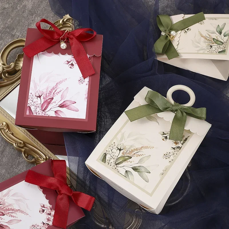 Creative Candy Box Wedding Favor Gifts Packaging Ribbon Pearl Chocolate Cookie Boxes Baby Shower Festive Birthday Party Supplies