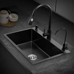 Pia de cozinha em aço inoxidável 304, Nano-Sink de slot único, Bacia de lavagem das mãos doméstica, tigela grande, preto