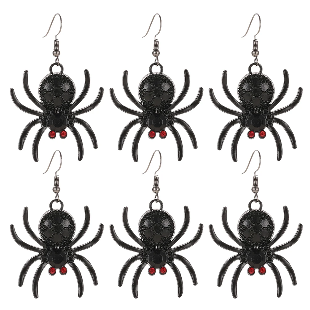 

3 Pairs Spider Ear Drop Gothic Steel Alloy Earrings for Girls Halloween Party Jewelry Lightweight Novel Design Ideal Gift