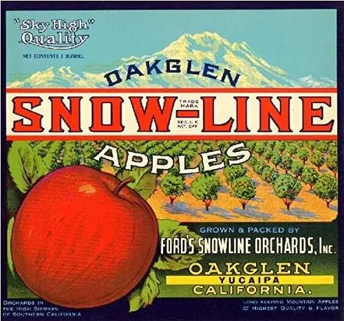 Metal Sign Wall Plaque Yucaipa Oakglen Snow-Line #4 Apple Fruit Crate Label Art Retro Decor House Home Metal Poster Tin Signs 8X