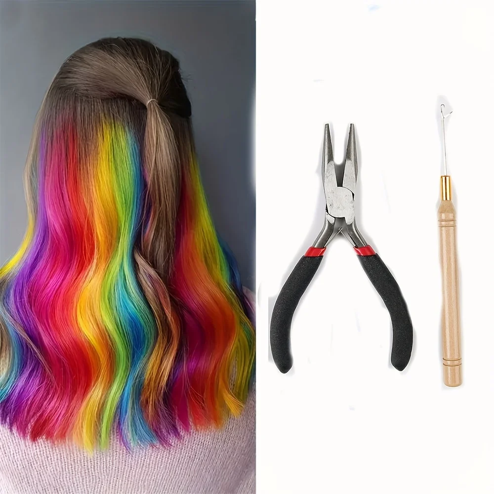 Alicates de piezas + 1 piezas, kit de agujas de ganchillo para instalar extensiones de cabello, Kit de herramientas para peluquería profesional, accesorios de peluquería