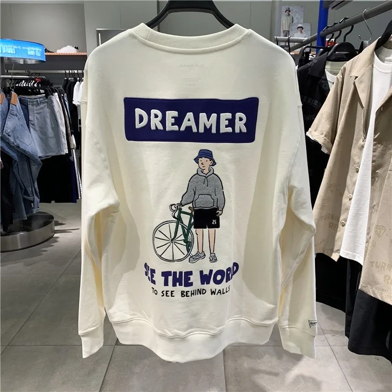 

Осенний модный повседневный свободный мужской свитшот с вышивкой, вязаный пуловер с круглым вырезом, молодежный универсальный удобный топ