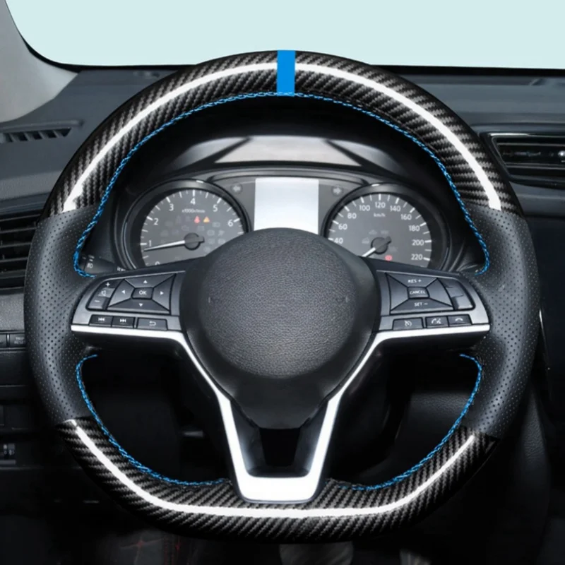 DIY Black Braid Carbon Fiber Car Steering Wheel Cover For Nissan X-Trail Qashqai March Serena Micra Kicks 2017-2019 Altima Teana