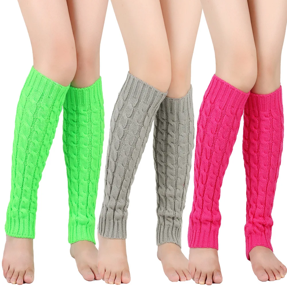 Women Winter Leg Warmers Solid Color Knit Cable Knee High Socks Aesthetic Boot Cuffs for Streetwear Clothes Accessories