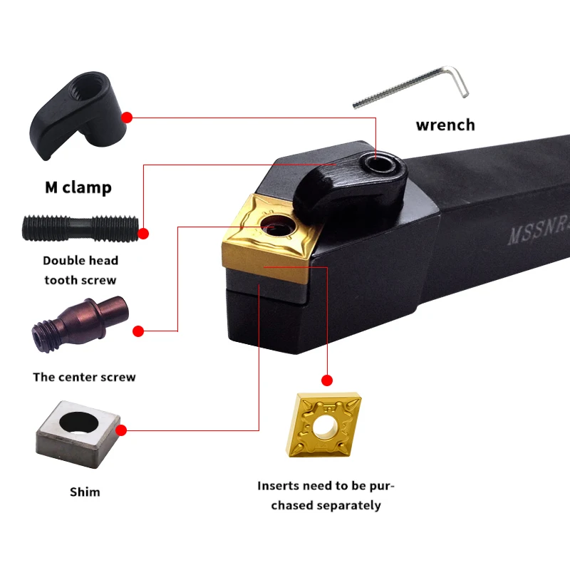 MSSNR1616H12 MSSNR2020K12 MSSNR2525M12 External Turning Tool Holder SNMG Carbide Inserts MSSNR Lathe Cutting Tools Set