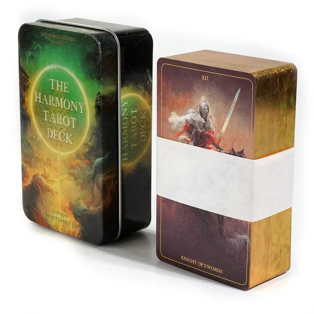 The Harmony Tarot Deck,78 Upgrade Gold-plated Edge Tarot Cards in A Tin Metal Box Board Games for Party Personal Entertainment