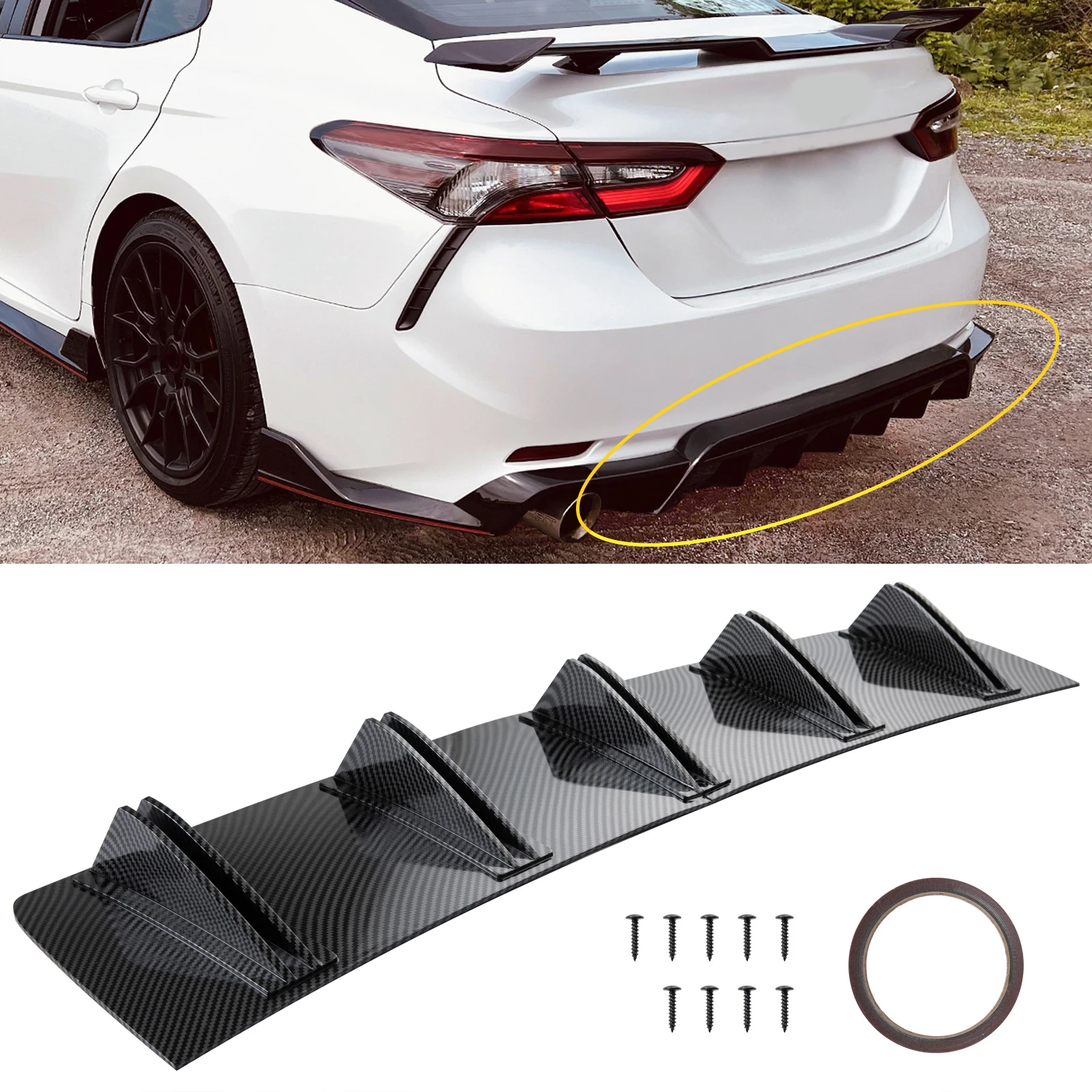 

Для Toyota Camry CARBON FIBER задний бампер диффузор для губ разделитель тела плавники акулы