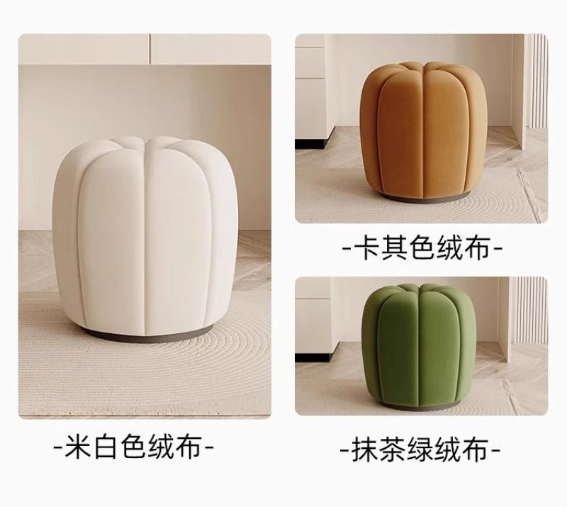 

Cream Style Makeup Stool Girls Bedroom Dressing Stool Makeup Chair Pumpkin Small Round Stool Light Luxury Modern Simple Home